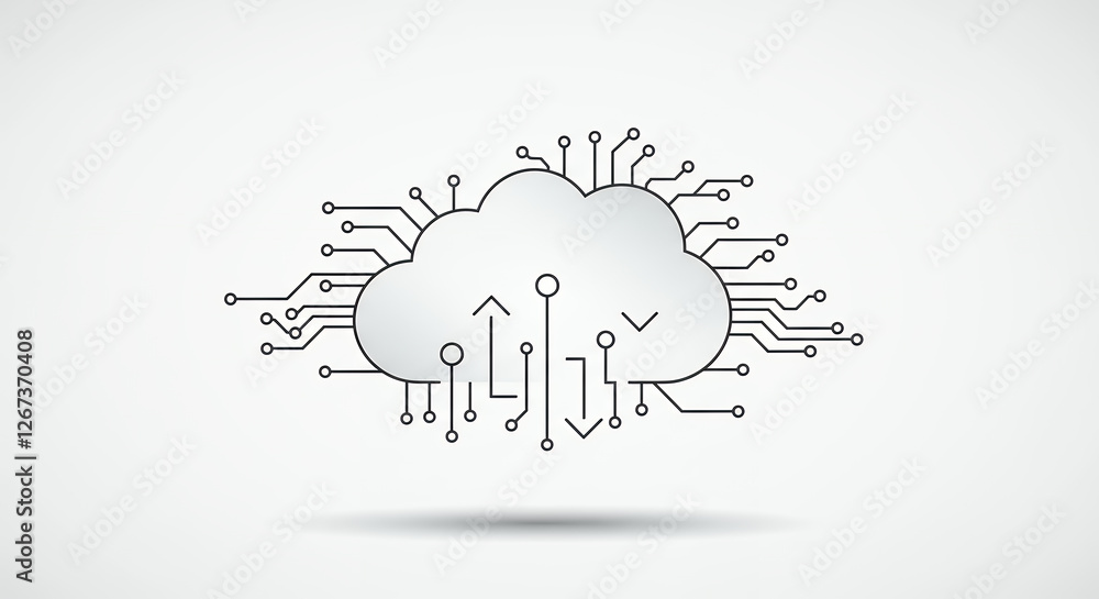 Poster cloud tech: digital connection & computing, data flow network. technology, innovation, upload, downl