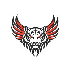 Fototapeta premium Winged tiger mascot, fierce design, white background, logo use