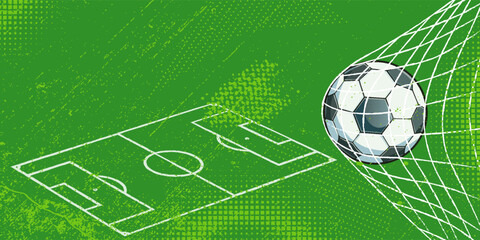 Vector illustration of a football in a net goal, goal scored