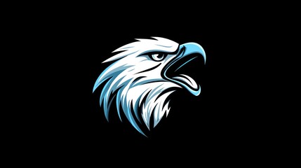Obraz premium Eagle head with open beak over black background, symbol for courage, leadership