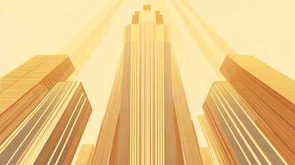 Golden Art Deco Skyscraper Illustration | Majestic Architecture