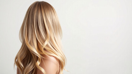 Fototapeta premium Luminous Long Blonde Hair Cascading on Light Gray Background