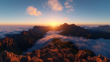 Fototapeta premium Photographer captures stunning sunset over a mountain landscape with vibrant colors and dramatic sky