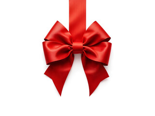 A shiny red ribbon bow with a realistic texture, isolated on a white background for decoration. Generative AI