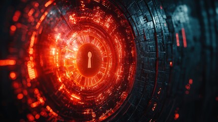 Obraz premium Abstract Keyhole Glowing Red Digital Tunnel