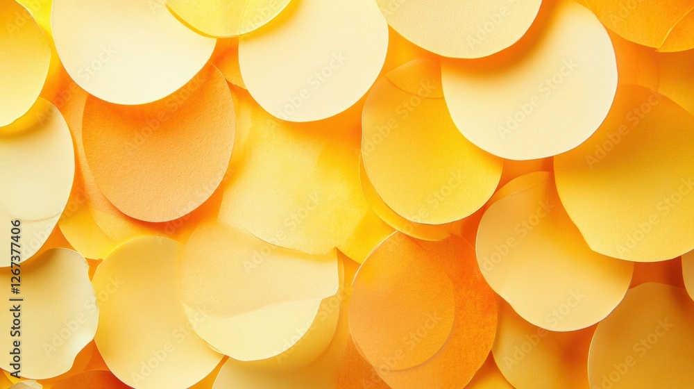 Aufkleber Colorful yellow paper circles arranged in an abstract pattern creating a vibrant texture. Generative AI