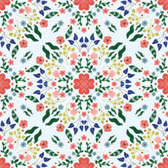 Seamless Nordic floral pattern. Scandinavian folk art inspired design featuring daisy & leaves.  Perfect for textiles, wallpaper, packaging, and more. Vector format for easy scaling and customization.