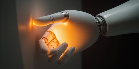 Robotic Hand Gently Interacts with Surface, Illuminating Technological Advancement Brilliantly