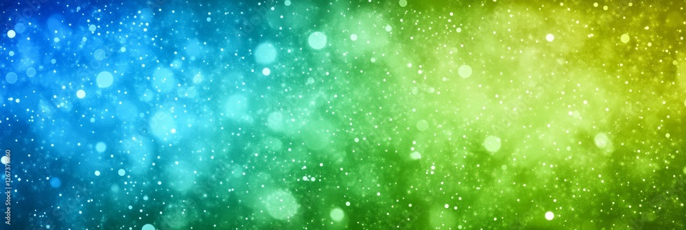 Poster abstract blue and green background with sparkling lights and bokeh effect, festive design template