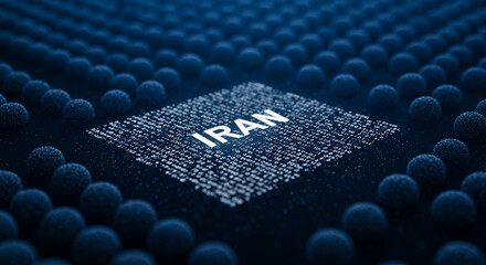 Iran Cybersecurity: Digital Threat Landscape | Binary Code & Security Network Illustration | Cyber Warfare, Hacking, Technology, Online Threats