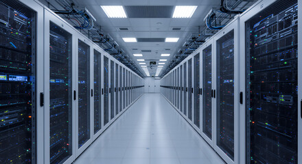 Data Center Serenity: Rows of Servers & Infinite Data Flow | Modern Tech, Cloud Computing, IT Infrastructure