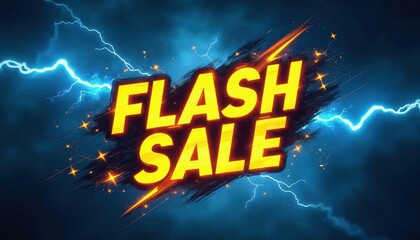 Dynamic promotional graphic featuring a vibrant flash sale announcement with lightning effects (1)