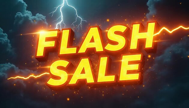 Vibrant promotional graphic featuring a dynamic flash sale announcement with stormy background