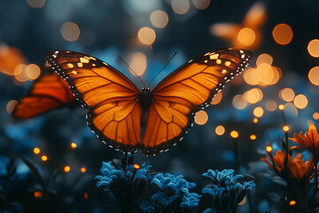 Monarch's Flight, An Ethereal Dance of Light and Nature's Harmony