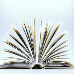 A captivating image of a book dramatically fanned open, revealing its pages like a delicate, paper fan.  This visually stunning shot evokes feelings of knowledge, exploration, and new beginnings.