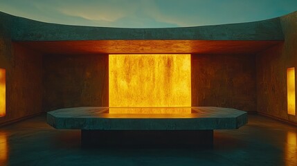 Glowing wall in modern concrete building at dusk, ideal for architecture showcase
