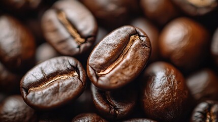Naklejka premium High-Quality Close-Up of Rich Dark Coffee Beans with Glossy Surface Features