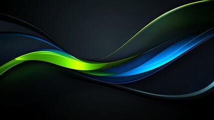 Abstract Dark Background with Vibrant Green Blue Swirling Waves Dynamic Elegant Design Modern Technology Futuristic Style Graphic Illustration Digital