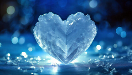Obraz premium Giant Icy heart. Frozen heart. Heart made of ice. Heart-shaped ice crystals on a dark blue background