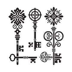 Antique key silhouettes Medieval and modern keys 