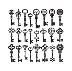 Antique key silhouettes Medieval and modern keys 