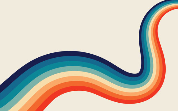 Colorful abstract rerto background featuring vibranti lines in warm and cool tones
