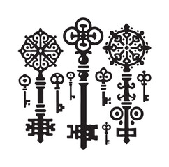 Obraz premium Antique key silhouettes Medieval and modern keys silhouette vector illustration