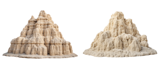 Two sandcastle structures isolated with transparent background