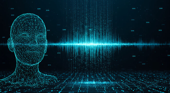 AI Data Visualization: Humanoid Network & Digital Waveform Analysis