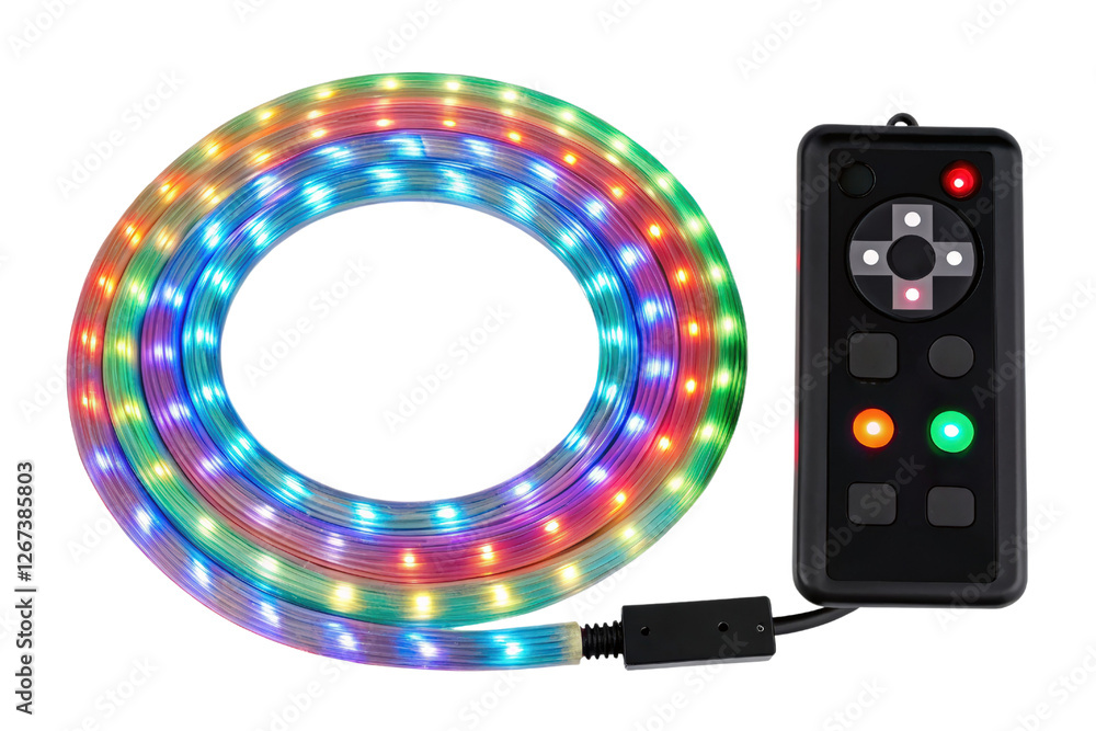 Poster multicolored led strip lights isolated with transparent background