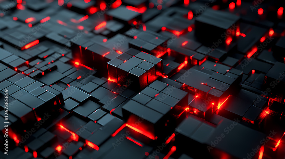 Poster tech-style black blocks with red glow