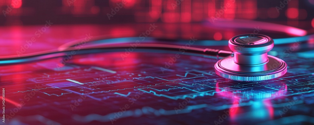 Aufkleber a close-up of a stethoscope on a digital interface, blending healthcare and technology with vibrant 