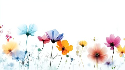 Naklejka premium a pastelcolored flower garden, delicate and romantic, soft painterly effect, isolated on white background