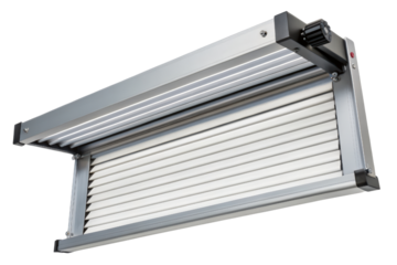 White aluminum roll-up blind isolated with transparent background