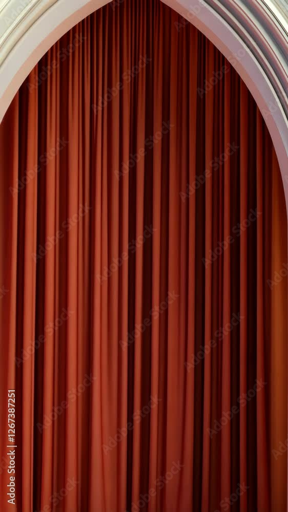 Poster curtains draped elegantly in an archway create a warm and inviting atmosphere in the venue