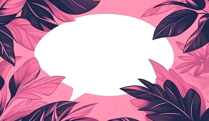 Pink and Dark Leaves Frame a Speech Bubble for Your Message: Tropical Design Template, Perfect for Announcements or Quotes