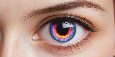 Fototapeta premium Hypnotic gaze , A close-up of a captivating eye with vibrant rainbow hues