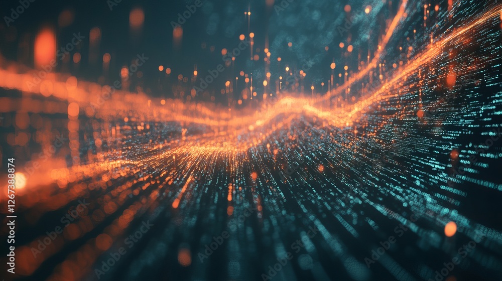 Poster abstract digital data stream orange blue technology background futuristic network connection modern 