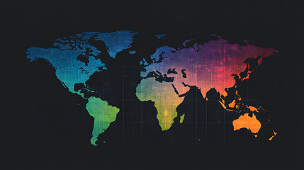 Fototapeta premium Abstract World Map Canvas with Distressed Texture and Vivid Gradient Colors Geolocation Pattern