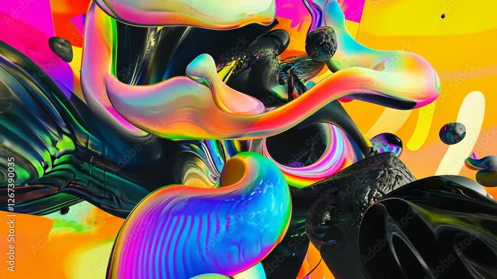 Poster vibrant abstract shapes and colors create a dynamic composition with fluid forms and contrasting tex