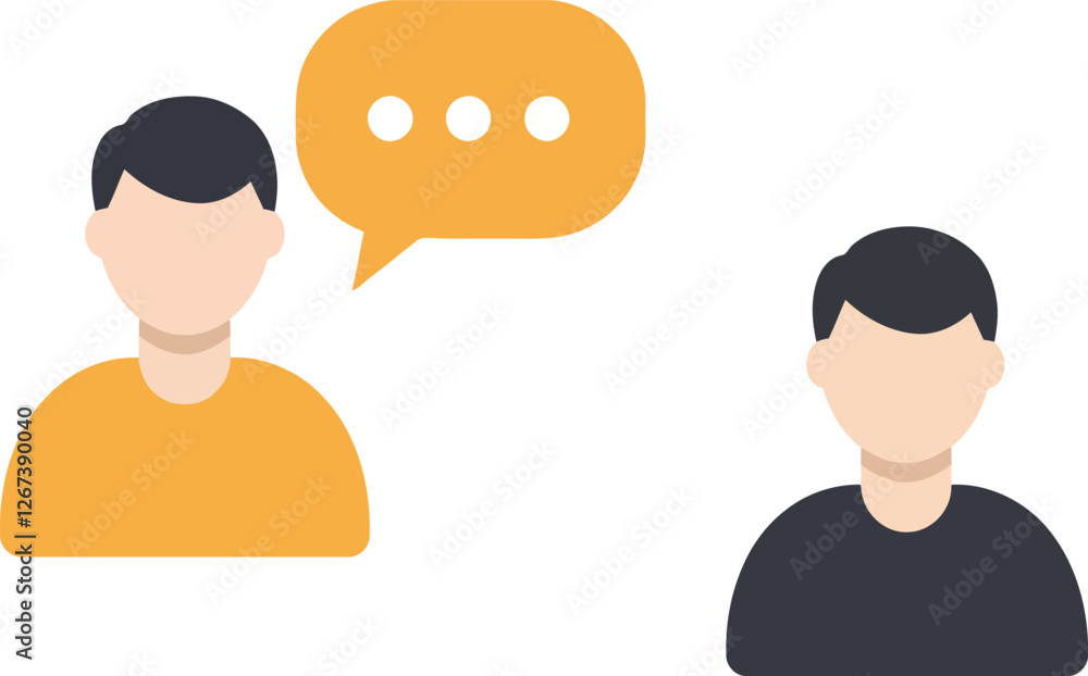 Poster two people engaging in conversation with speech bubble graphics displayed
