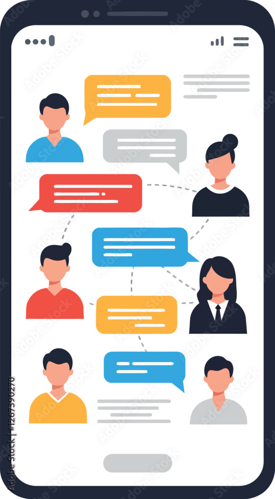 Poster communication between diverse characters through chat messages on smartphone screen