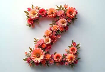 Creative letter Z concept made of fresh Spring wedding flowers. Flower font concept on pastel pink background.
