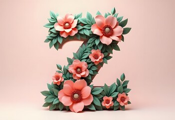 Creative letter Z concept made of fresh Spring wedding flowers. Flower font concept on pastel pink background.
