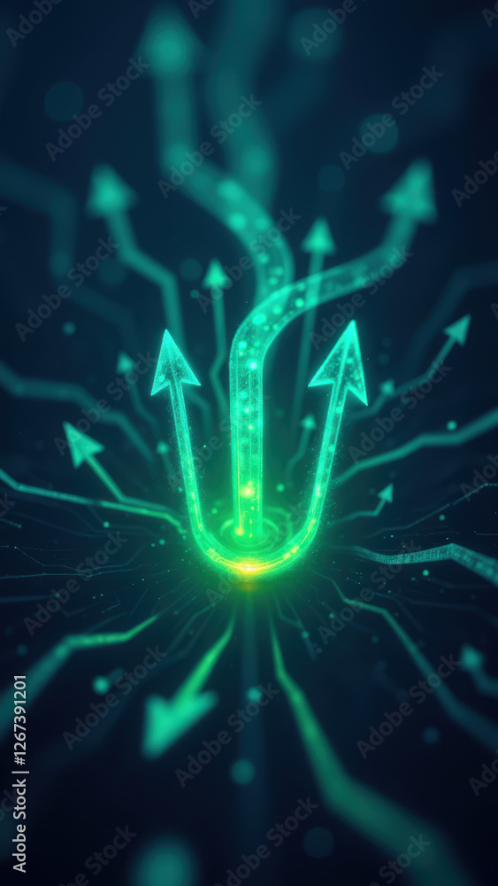 Poster cybersecurity digital illustration with network patterns and neon elements.