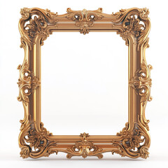 a golden vintage frame with a white background .