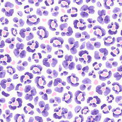Bright Leopard Skin Texture Pattern Vector. Naive Abstract Flowers, Seamless Animal Skin Pattern. purple Leopard Camouflage animal. Leopard pattern textile design watercolor animal safari design art.