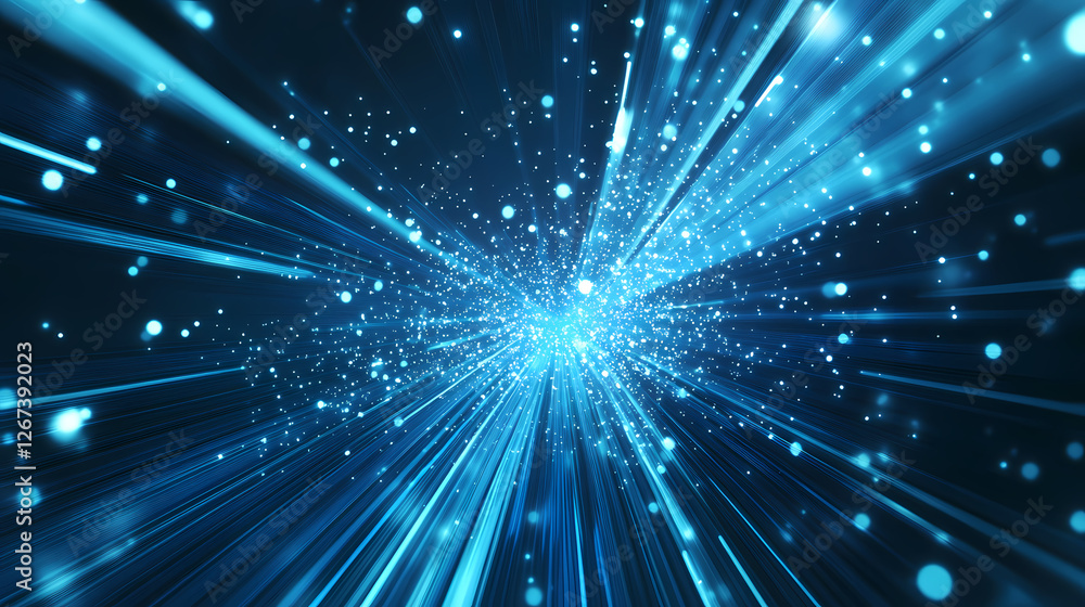 Poster abstract blue image with light rays and particles