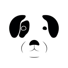 Minimalistic black and white panda-style dog logo on a white background.
