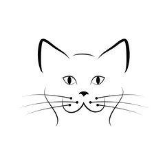 Laconic line illustration of a cat's face, minimalist style, black lines on a white background.